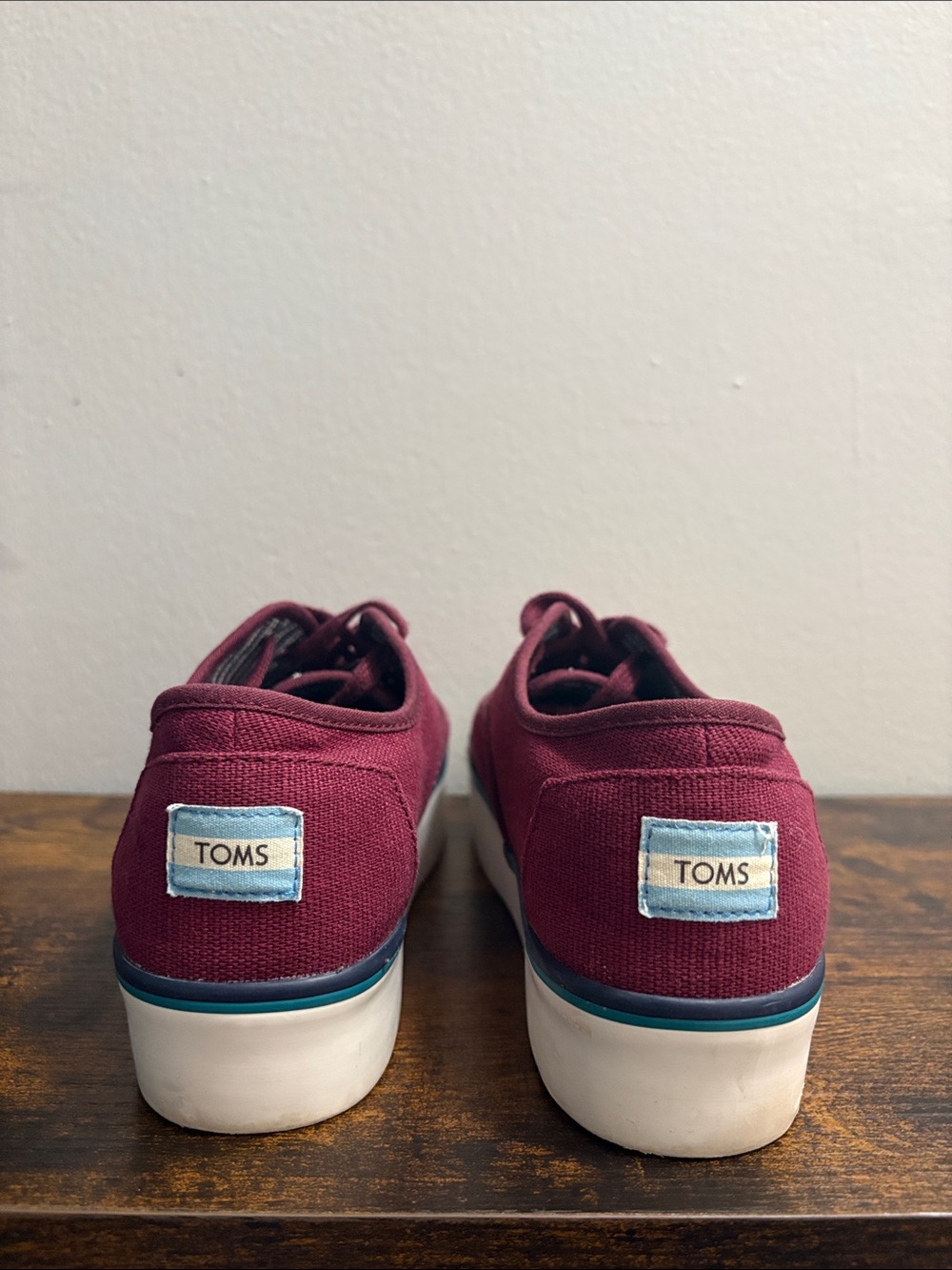 Toms Maroon Canvas Platform Sneakers with Teal Trim